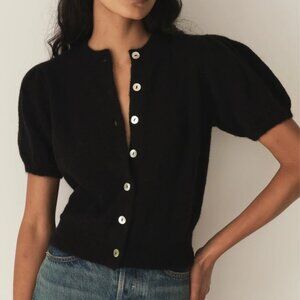 Doen Anisa midnight/navy blue crop alpaca/wool cardigan/sweater Sz M